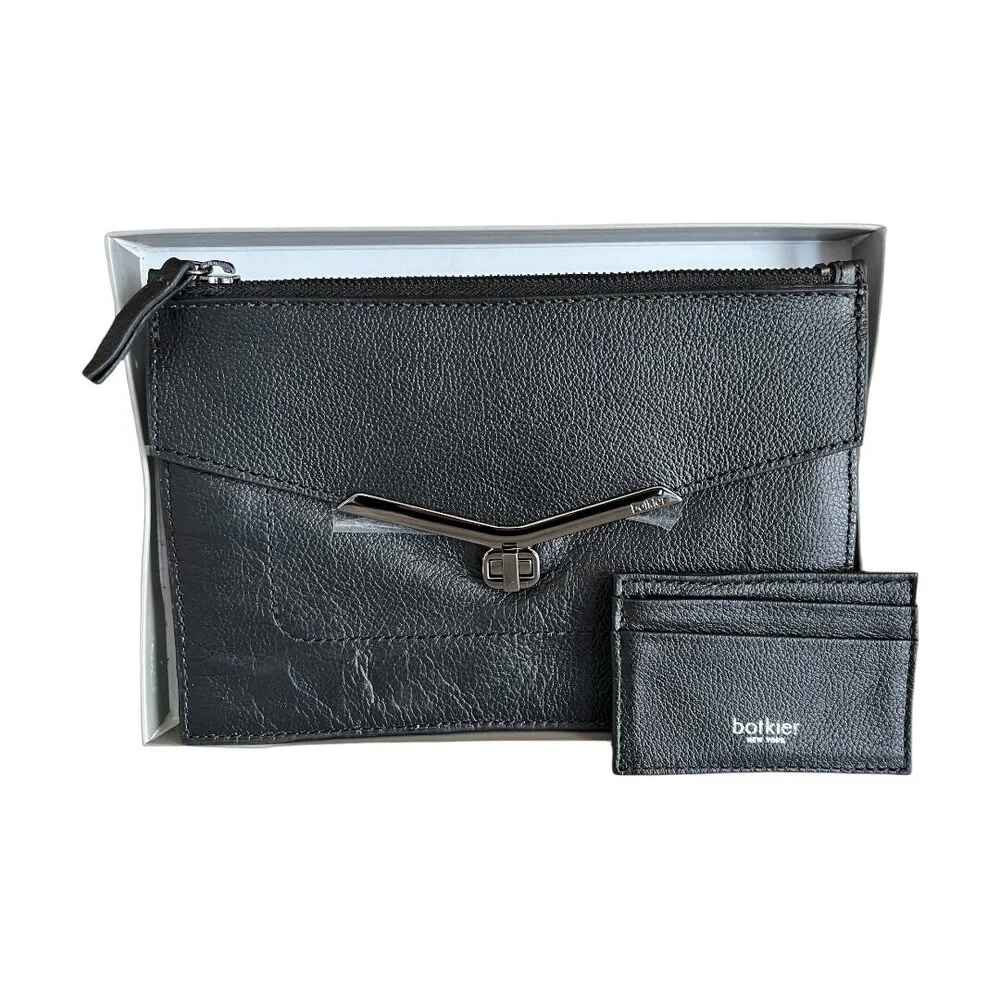 Botkier Valentina Leather envelope clutch wristlet Card Stacker Black
